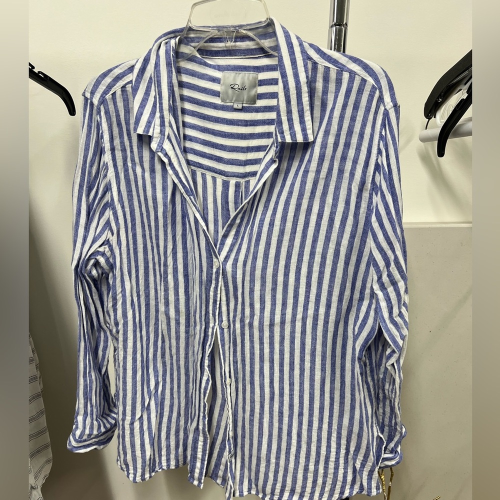 Rails Size Large Blue and White Button Down Linen